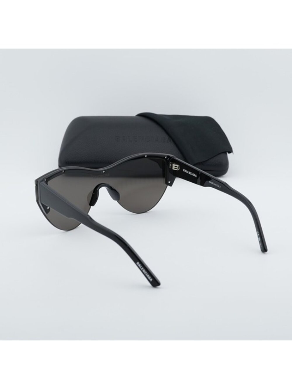 Balenciaga BB0004S 001 Semi Rim Sunglasses Black Shield Frame, Grey Lenses - Picture 10 of 10